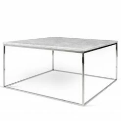 Temahome Table basse Gleam I - Marbre / Métal - Blanc / Chrome - Largeur : 75 cm