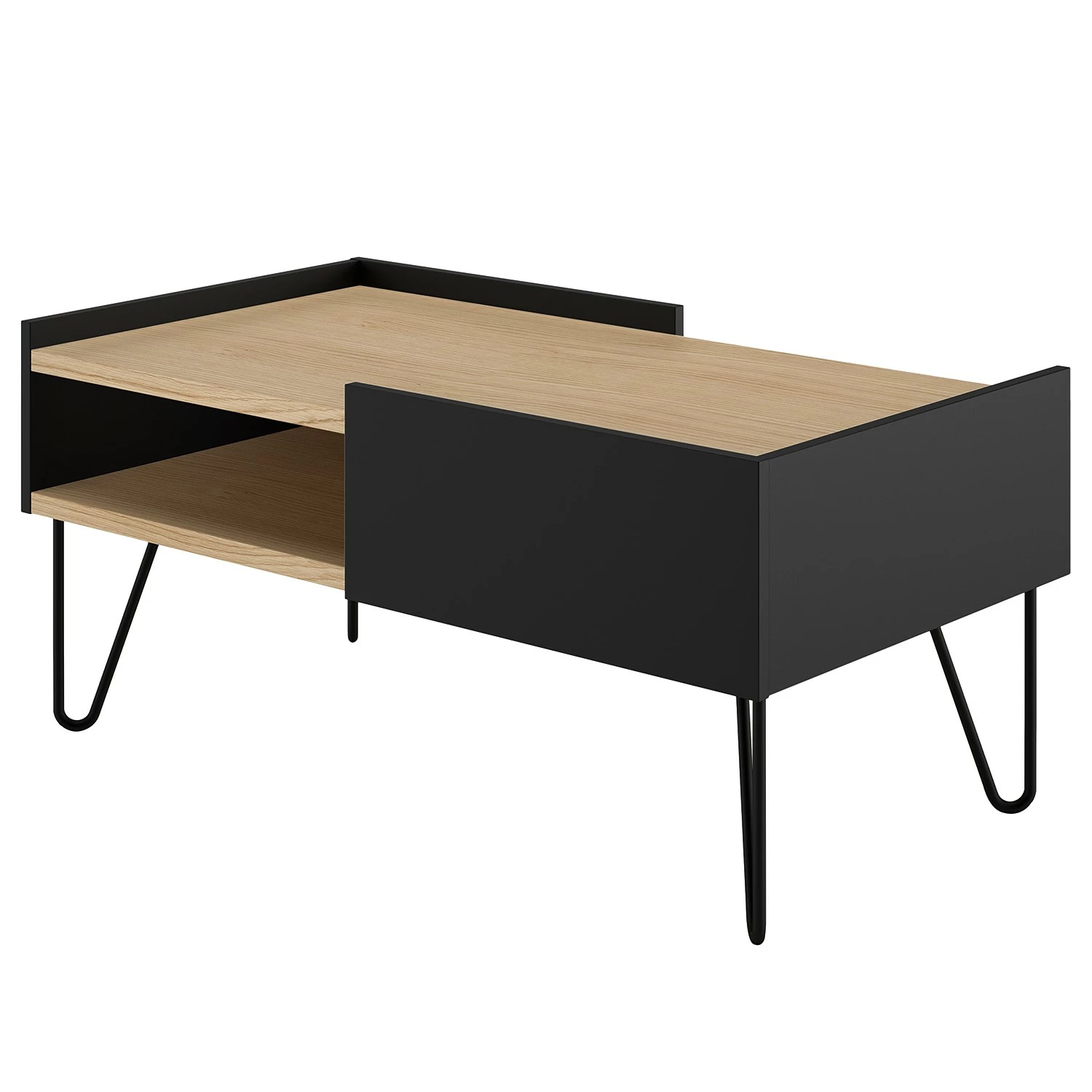 Temahome Table basse Nina - Placage en bois véritable / Métal - Chêne / Noir 3 Temahome Table basse Nina - Placage en bois véritable / Métal - Chêne / Noir