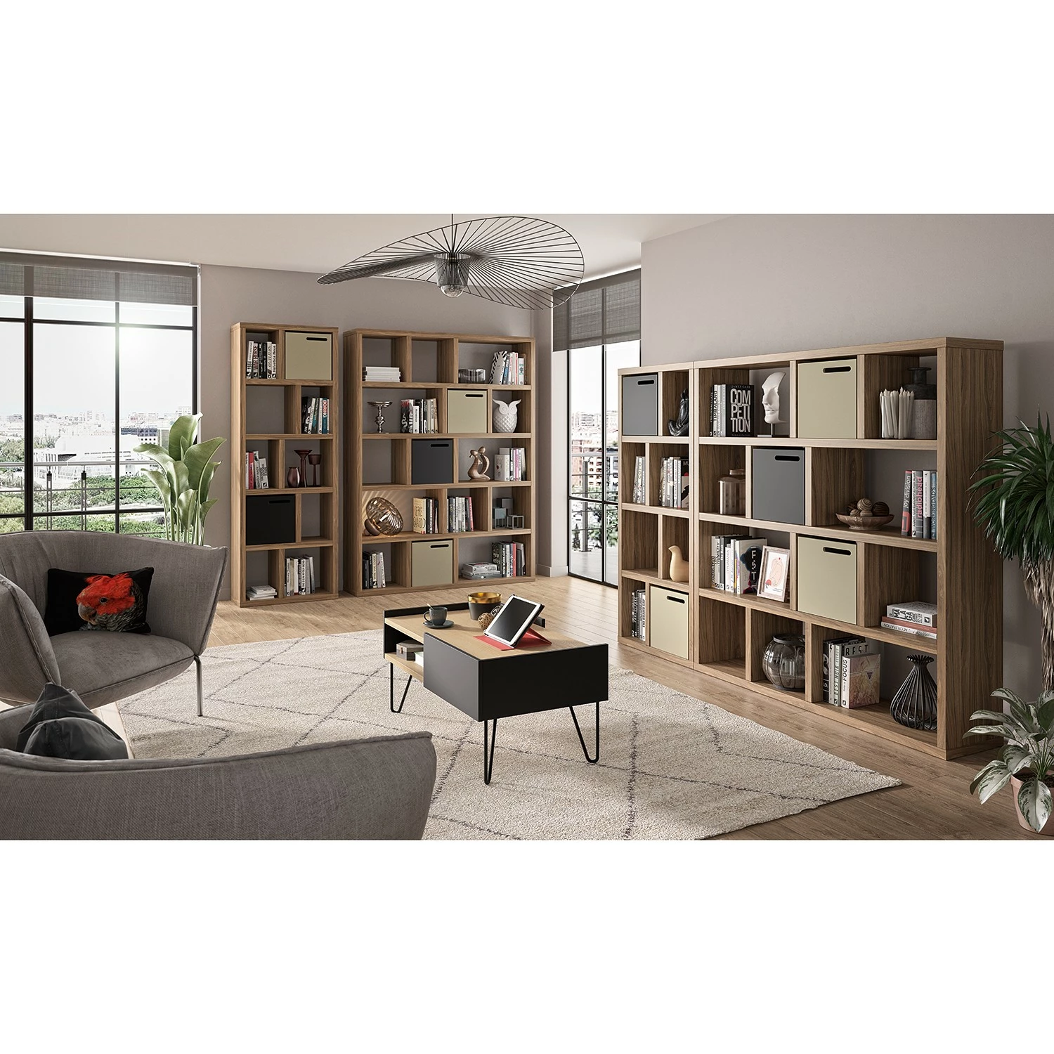 Temahome Table basse Nina - Placage en bois véritable / Métal - Chêne / Noir 4 Temahome Table basse Nina - Placage en bois véritable / Métal - Chêne / Noir – Image 2