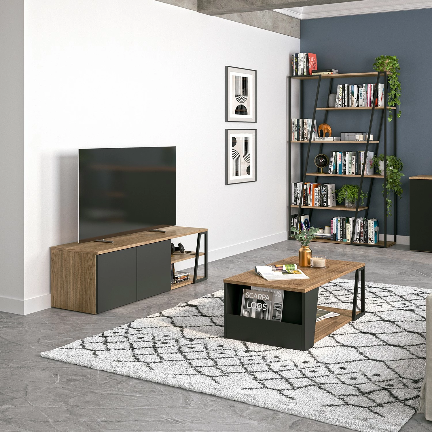 Temahome Table basse Albi - Placage en bois véritable - Noyer / Noir 4 Temahome Table basse Albi - Placage en bois véritable - Noyer / Noir – Image 2