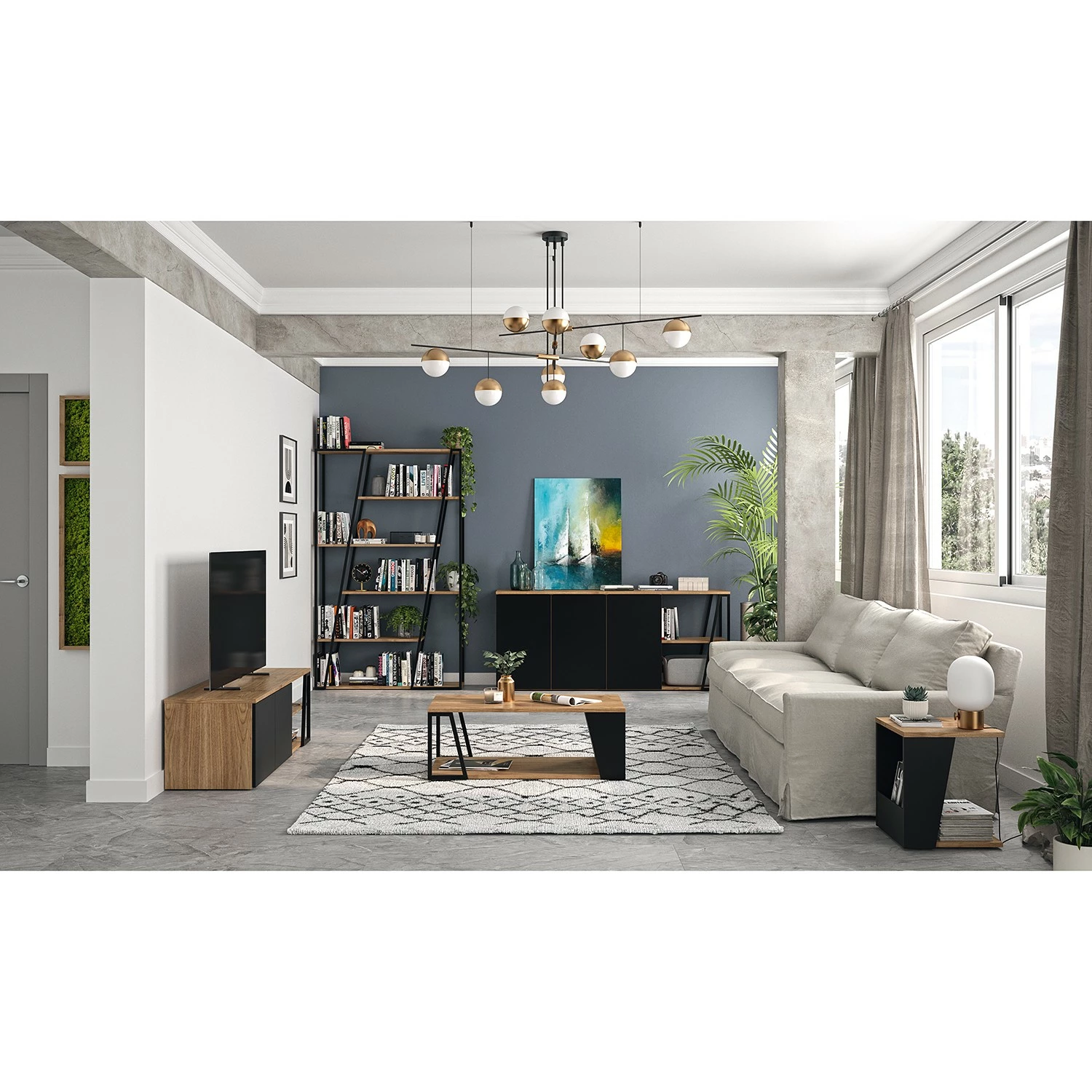 Temahome Table basse Albi - Placage en bois véritable - Noyer / Noir 5 Temahome Table basse Albi - Placage en bois véritable - Noyer / Noir – Image 3