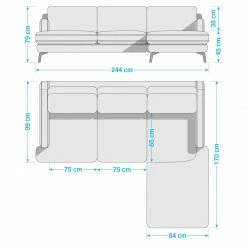 Studio Copenhagen Canapé d’angle Vieux Bourg - Tissu - Tissu Nona: Taupe - Méridienne courte à droite (vue de face) -loftscape Boutique 1000256626 210809 09092400117 SKETCH DETAILS P000000001000256626 sketch