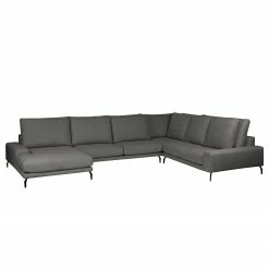 Bizzarto Canapé panoramique Penda - Tissu - Tissu Sogol: Gris foncé - Méridienne courte à gauche (vue de face)