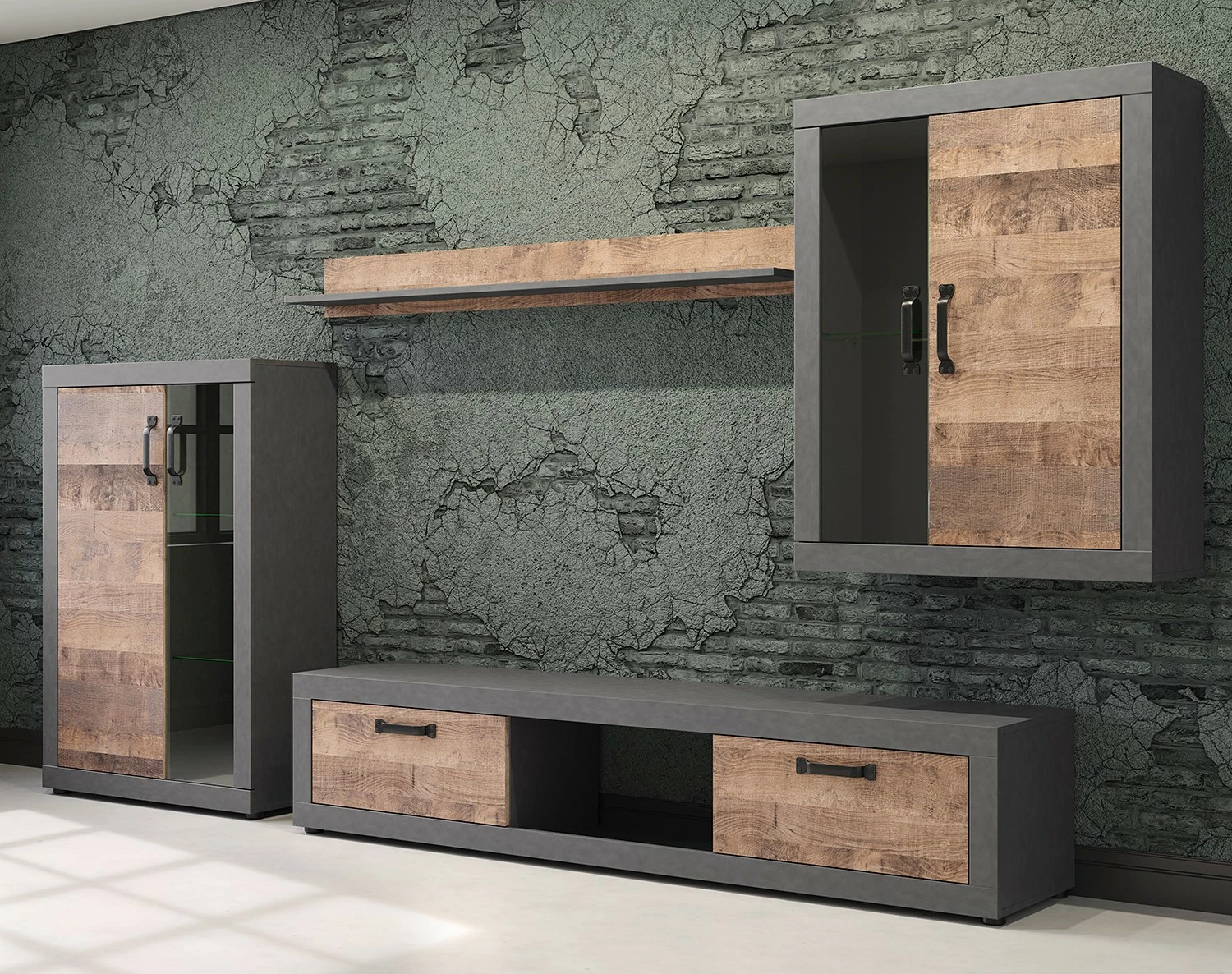 Trendteam Ensemble meubles TV Jazz (4 éléments) - Imitation chêne foncé / Gris foncé 9 Trendteam Ensemble meubles TV Jazz (4 éléments) - Imitation chêne foncé / Gris foncé – Image 7