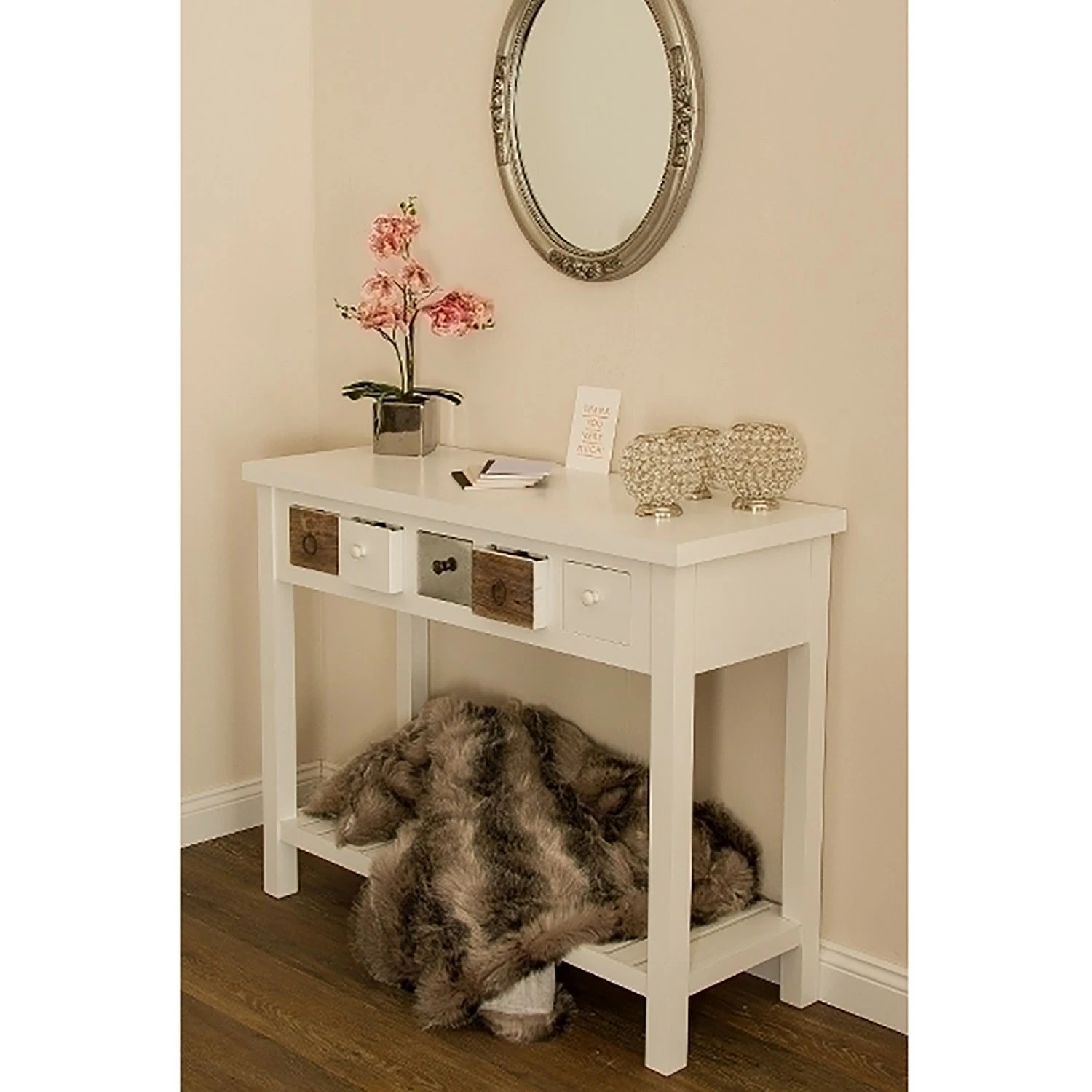 Ridgevalley Console Itzehoe - Paulownia massif - Blanc / Multicolore 4 Ridgevalley Console Itzehoe - Paulownia massif - Blanc / Multicolore – Image 2