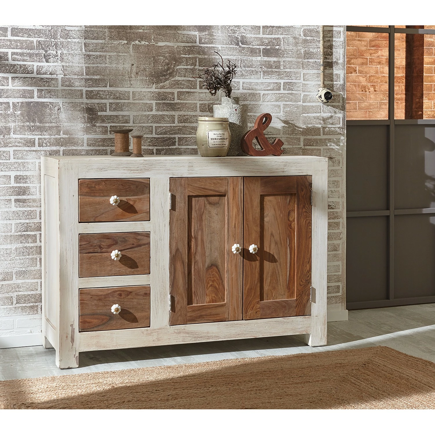 Wolf-Möbel Buffet Maison I - Acacia massif - Acacia couleur pierre / Blanc cassé 4 Wolf-Möbel Buffet Maison I - Acacia massif - Acacia couleur pierre / Blanc cassé – Image 2