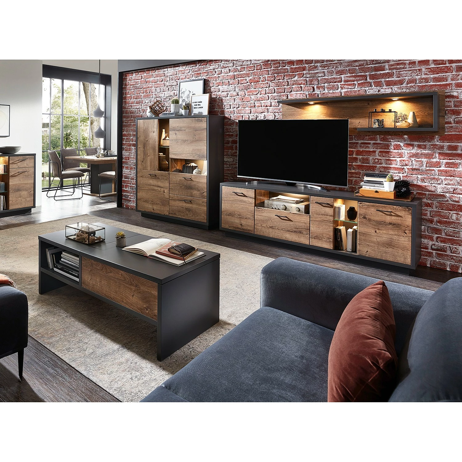 Red Living Buffet haut Batey - Imitation chêne de Havel / Graphite 6 Red Living Buffet haut Batey - Imitation chêne de Havel / Graphite – Image 4