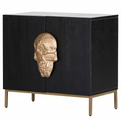 Red Living Commode Worland II - Placage en bois véritable / Métal -Chêne noir / Doré