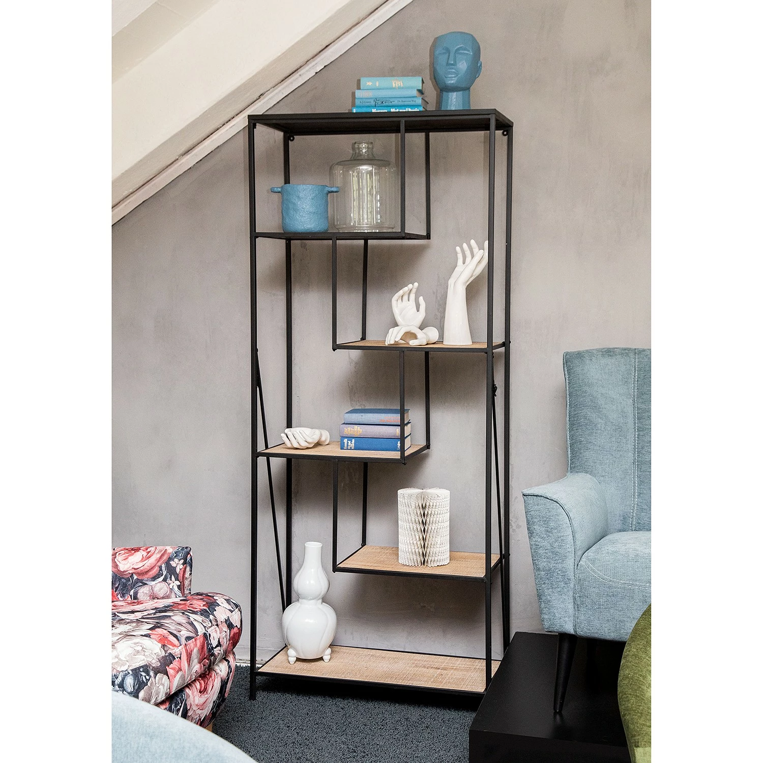 Red Living Étagère Cap Cana II - Placage en bois véritable / Métal - Araucaria de Chine / Noir 7 Red Living Étagère Cap Cana II - Placage en bois véritable / Métal - Araucaria de Chine / Noir – Image 5