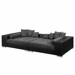 Loftscape Grand canapé Canton I - Imitation cuir / Tissu structuré - Noir / Gris
