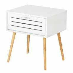 WENKO Bout de canapé Finja II - Bambou massif - Blanc / Bambou