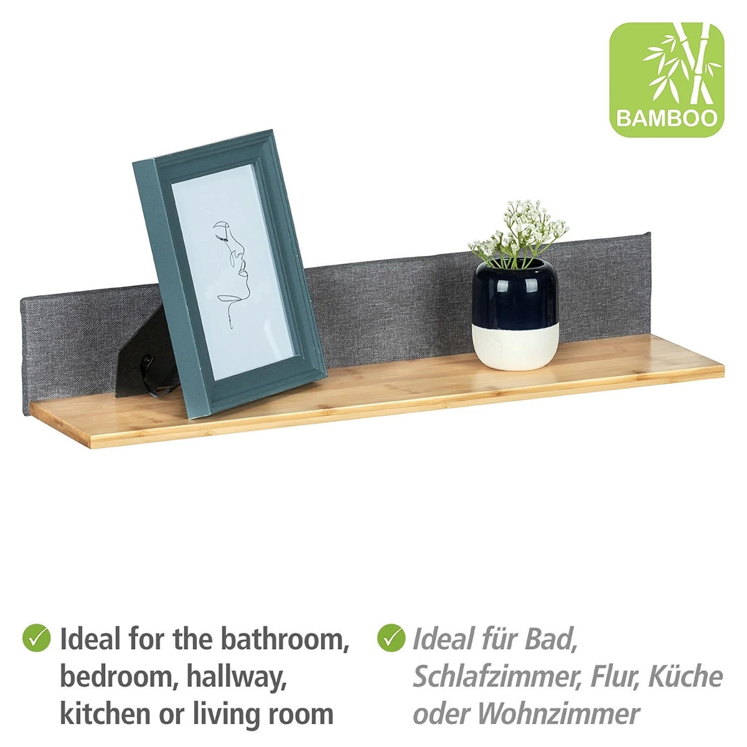 WENKO Étagère murale Bahari - Bambou massif - Marron / Gris 7 WENKO Étagère murale Bahari - Bambou massif - Marron / Gris – Image 5