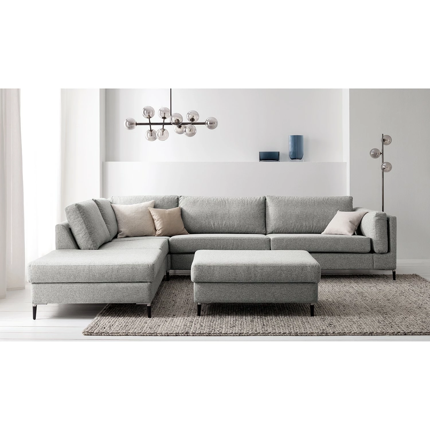 Studio Copenhagen Repose-pieds COSO Classic+ - Tissu Inze: Gris clair - Noir - Profondeur : 64 cm 4 Studio Copenhagen Repose-pieds COSO Classic+ - Tissu Inze: Gris clair - Noir - Profondeur : 64 cm – Image 2