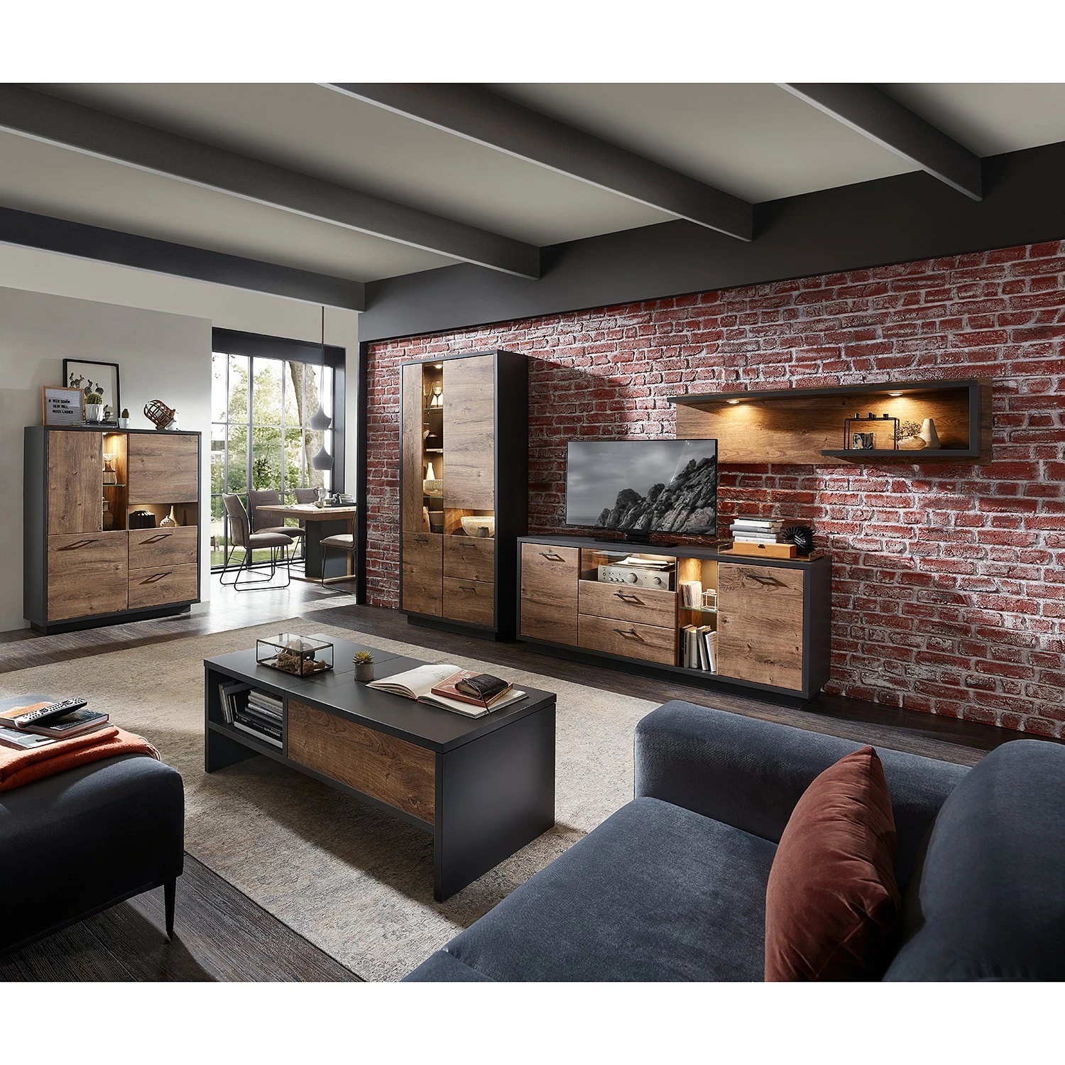 Red Living Ensemble meubles TV Batey (2 éléments) - Imitation chêne de Havel / Graphite 4 Red Living Ensemble meubles TV Batey (2 éléments) - Imitation chêne de Havel / Graphite – Image 2