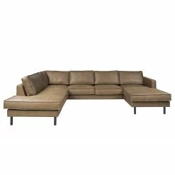 Canapé panoramique FORT DODGE - Aspect cuir vieilli - Microfibre Yaka: Noix de muscade - Méridienne courte à droite / longue à gauche (vue de face) - Sans repose-pieds -loftscape Boutique 1000262001 210428 13295600045 DETAILS P000000001000262001