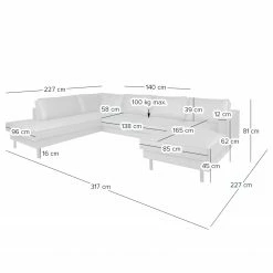 Canapé panoramique FORT DODGE - Aspect cuir vieilli - Microfibre Yaka: Noix de muscade - Méridienne courte à droite / longue à gauche (vue de face) - Sans repose-pieds -loftscape Boutique 1000262001 220919 500 SKETCH DETAILS P000000001000262001 sketch