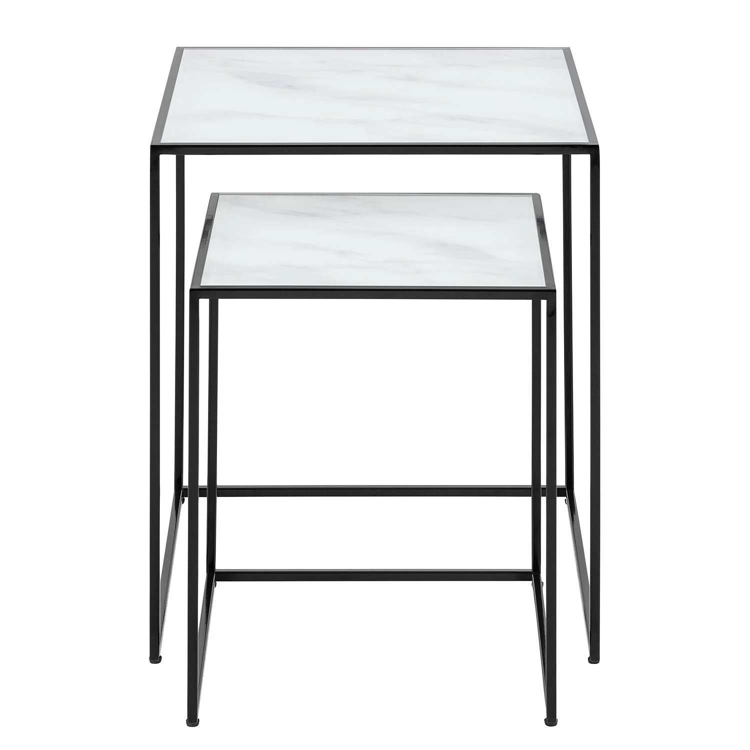 Red Living Tables gigognes Ballenita II (lot de 2) - Verre / Métal - Imitation marbre blanc / Noir 5 Red Living Tables gigognes Ballenita II (lot de 2) - Verre / Métal - Imitation marbre blanc / Noir – Image 3