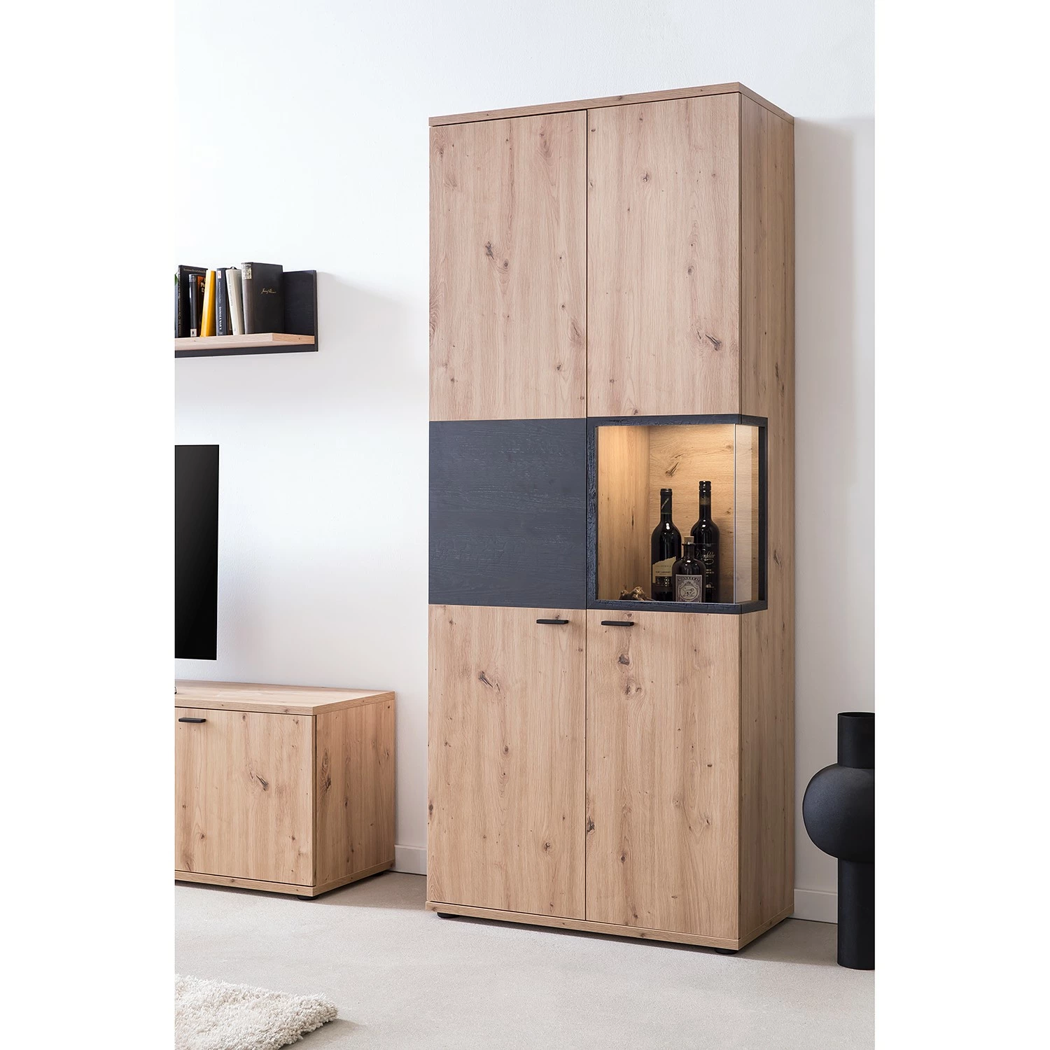 Red Living Vitrine Ambato - Imitation chêne Artisan 4 Red Living Vitrine Ambato - Imitation chêne Artisan – Image 2