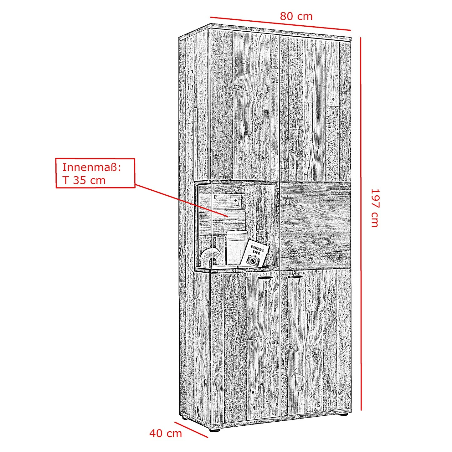 Red Living Vitrine Ambato - Imitation chêne Artisan 7 Red Living Vitrine Ambato - Imitation chêne Artisan – Image 5