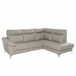 Modoform Canapé d’angle Nastola I - Imitation cuir - Cuir Mabel: Gris clair - Méridienne longue à droite (vue de face)