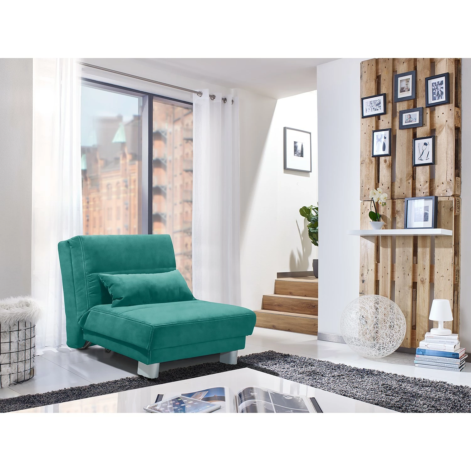 Loftscape Fauteuil convertible Rakir - Microfibre - Microfibre Enza: Turquoise 4 Loftscape Fauteuil convertible Rakir - Microfibre - Microfibre Enza: Turquoise – Image 2