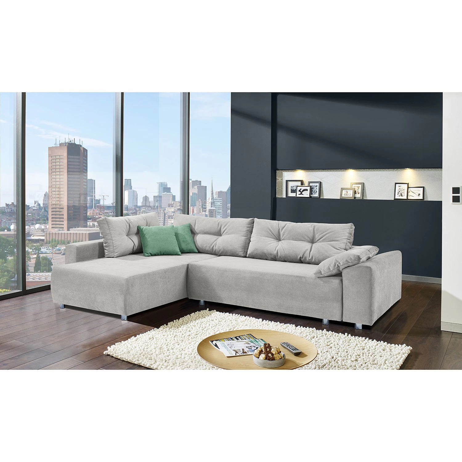 Fredriks Canapé d’angle Altja - Microfibre - Microfibre Enza: Gris platine / Vert menthe 4 Fredriks Canapé d’angle Altja - Microfibre - Microfibre Enza: Gris platine / Vert menthe – Image 2