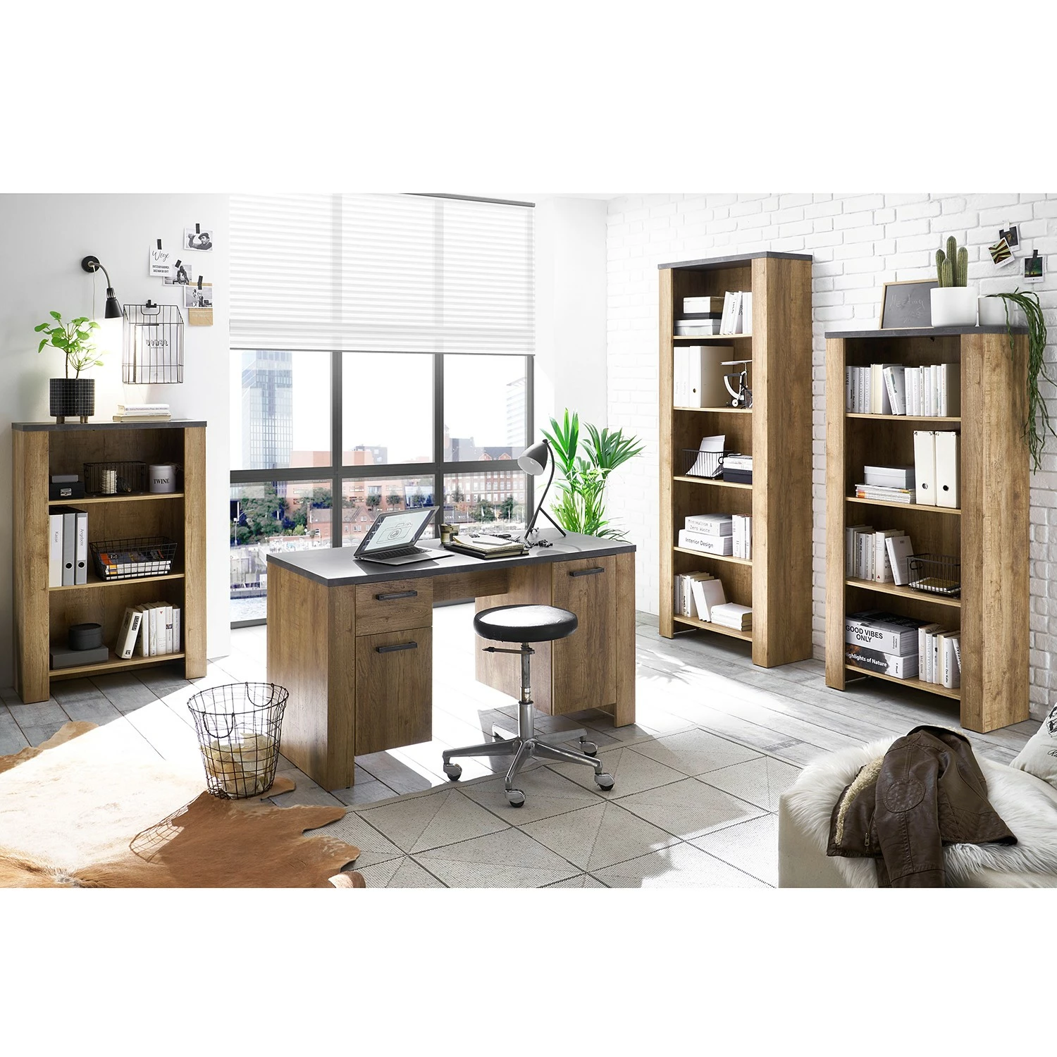 Étagère Lithgow - Imitation chêne sauvage / Anthracite - Hauteur : 200 cm 4 Étagère Lithgow - Imitation chêne sauvage / Anthracite - Hauteur : 200 cm – Image 2