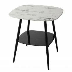 Red Living Bout de canapé Ladis - Verre / Métal - Imitation marbre blanc / Noir