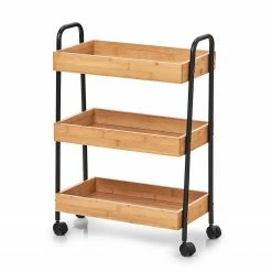 Zeller Desserte Abrigada - Bambou / Métal - Naturel / Noir - 50 x 28 x 70 cm