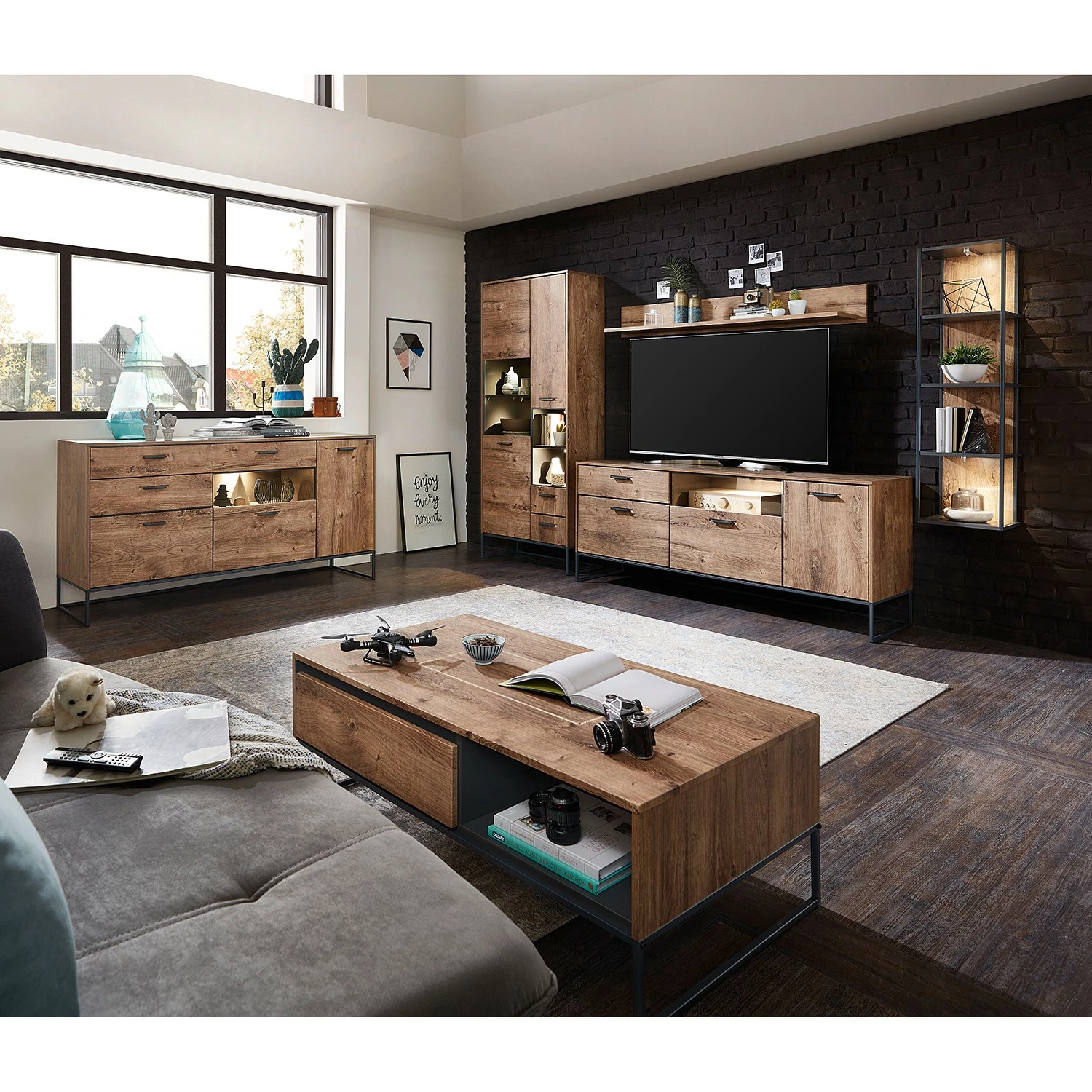 Red Living Table basse Meevoo - Imitation chêne rustique / Graphite 4 Red Living Table basse Meevoo - Imitation chêne rustique / Graphite – Image 2