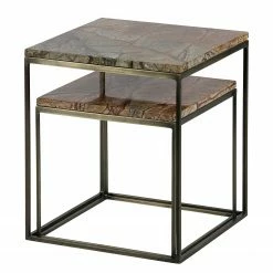 Red Living Bouts de canapé Jokela (lot de 2) - Marbre / Métal - Marron clair