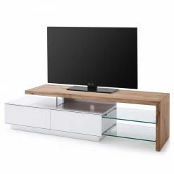 Fredriks Meuble TV Molios I - Partiellement en chêne massif - Chêne / Blanc