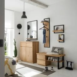 Red Living Étagères murales Marcoola - Métal / Placage en bois véritable - Noir / Chêne à nœuds -loftscape Boutique 1000276041 210623 13524700012 MOOD DETAILS P000000001000276041 mood