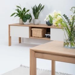 Studio Copenhagen Meuble TV Maayka I - Partiellement en chêne massif - Blanc / Chêne clair -loftscape Boutique 1000277386 211012 153649000121 DETAILS P000000001000277386