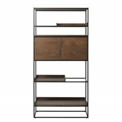 Red Living Étagère Ratho - Placage en bois véritable / Métal - Chêne fumé / Noir