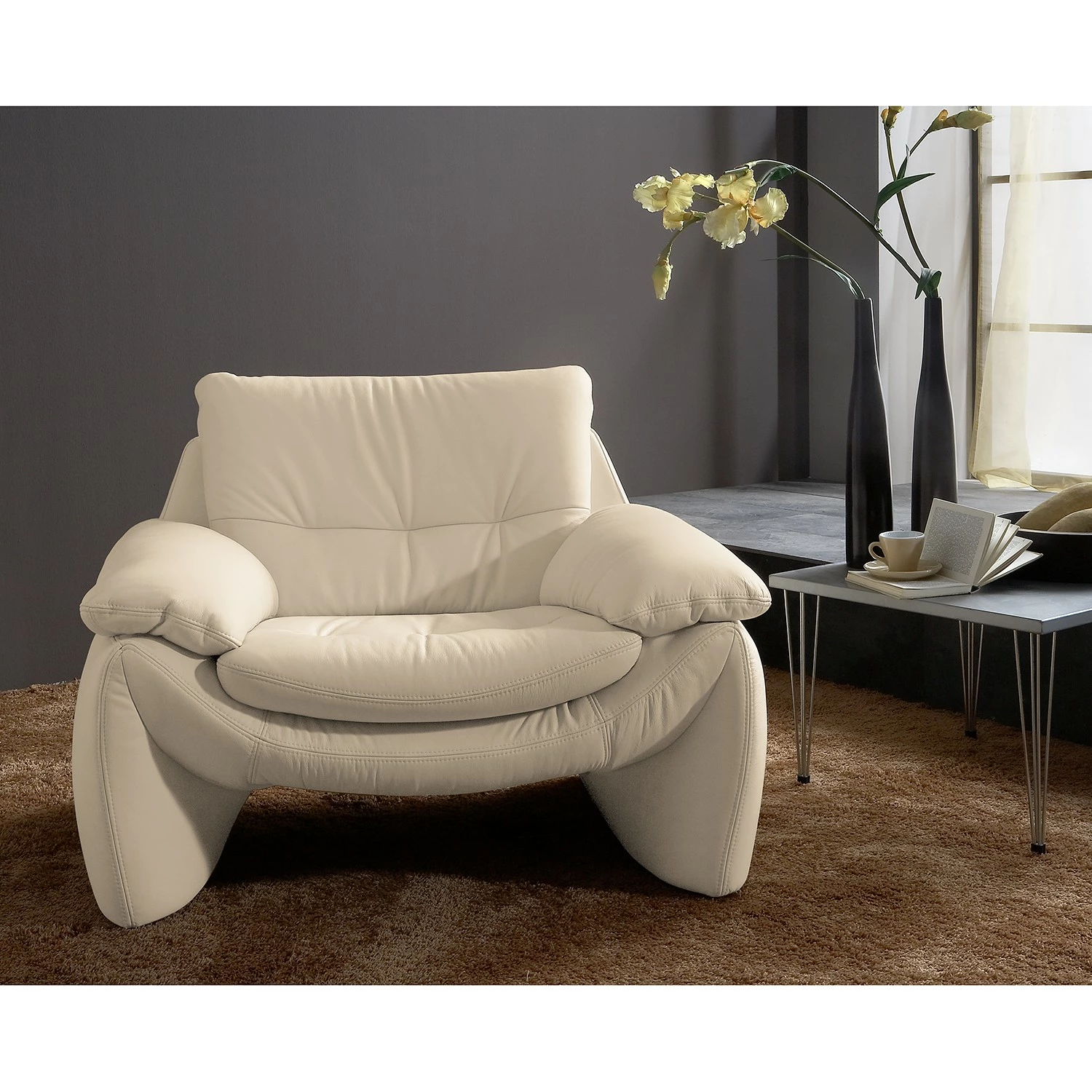 Loftscape Fauteuil Budal - Cuir véritable - Cuir Canela: Beige clair 4 Loftscape Fauteuil Budal - Cuir véritable - Cuir Canela: Beige clair – Image 2