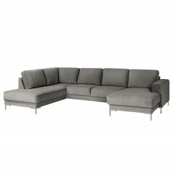 Fredriks Canapé panoramique Summer - Velours Vaia: Gris - Méridienne courte à droite / longue à gauche (vue de face)