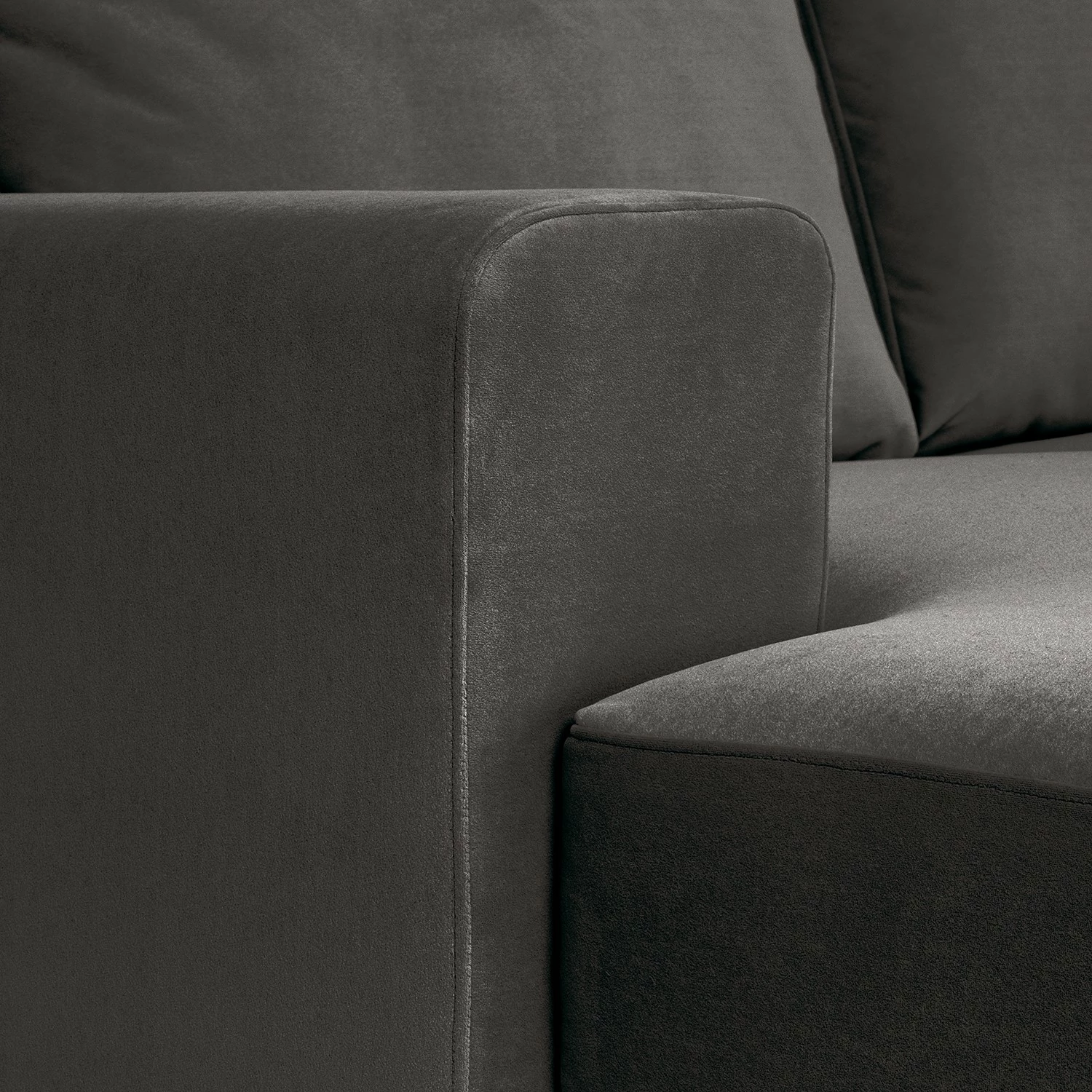 Fredriks Canapé d’angle Summer - Velours Vaia: Gris foncé - Méridienne courte à droite (vue de face) - Avec fonction couchage 11 Fredriks Canapé d’angle Summer - Velours Vaia: Gris foncé - Méridienne courte à droite (vue de face) - Avec fonction couchage – Image 9