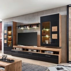 Loftscape Ensemble meubles TV Belloc II (5 élém.) - Avec éclairage intégré - Noir mat / Imitation chêne