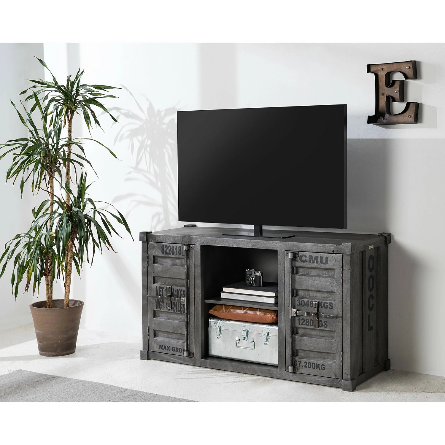 Wolf-Möbel Meuble TV Container I - Acacia massif - Acacia gris 4 Wolf-Möbel Meuble TV Container I - Acacia massif - Acacia gris – Image 2