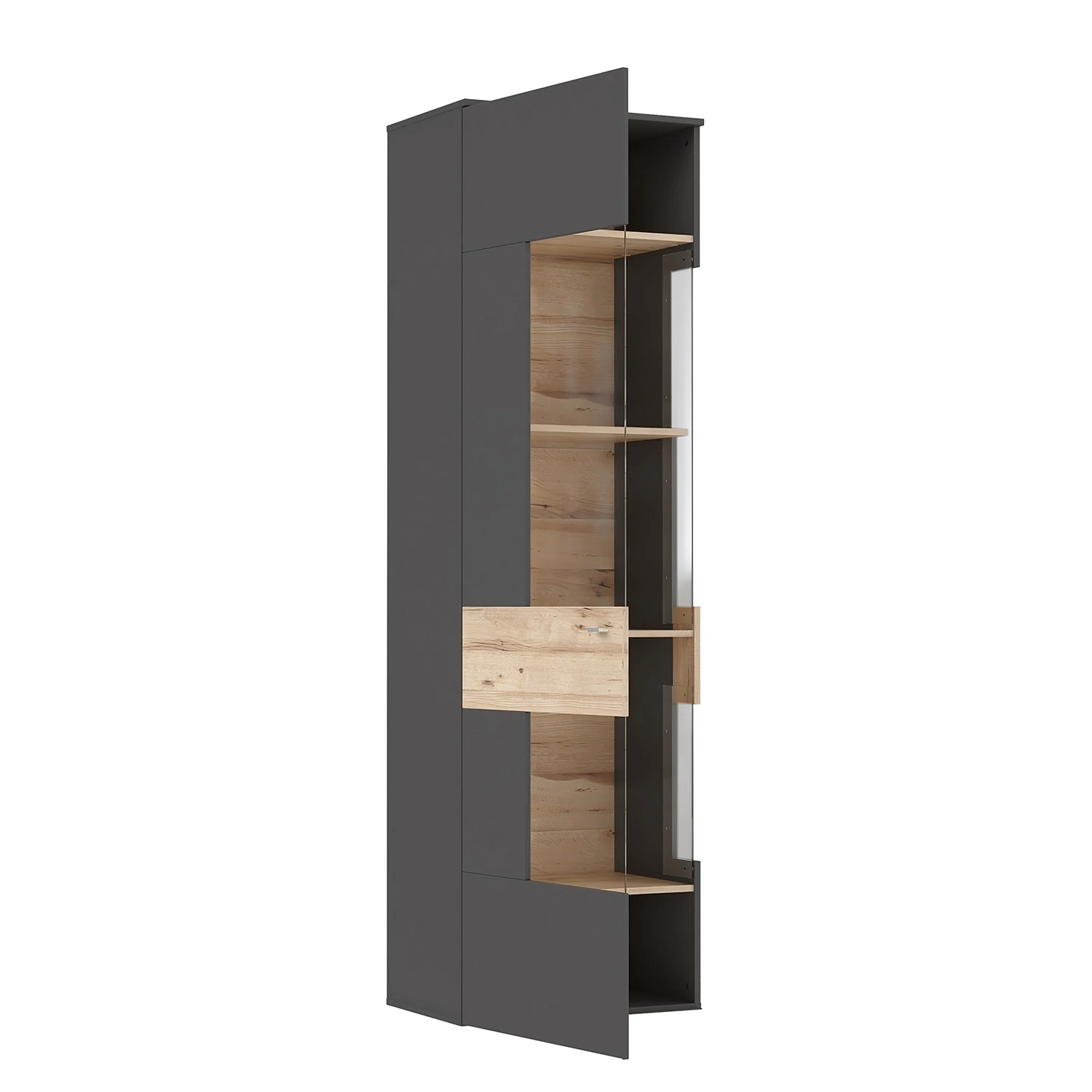 Loftscape Vitrine Corey - Avec éclairage - Imitation chêne / Gris - Butoir à gauche 7 Loftscape Vitrine Corey - Avec éclairage - Imitation chêne / Gris - Butoir à gauche – Image 5