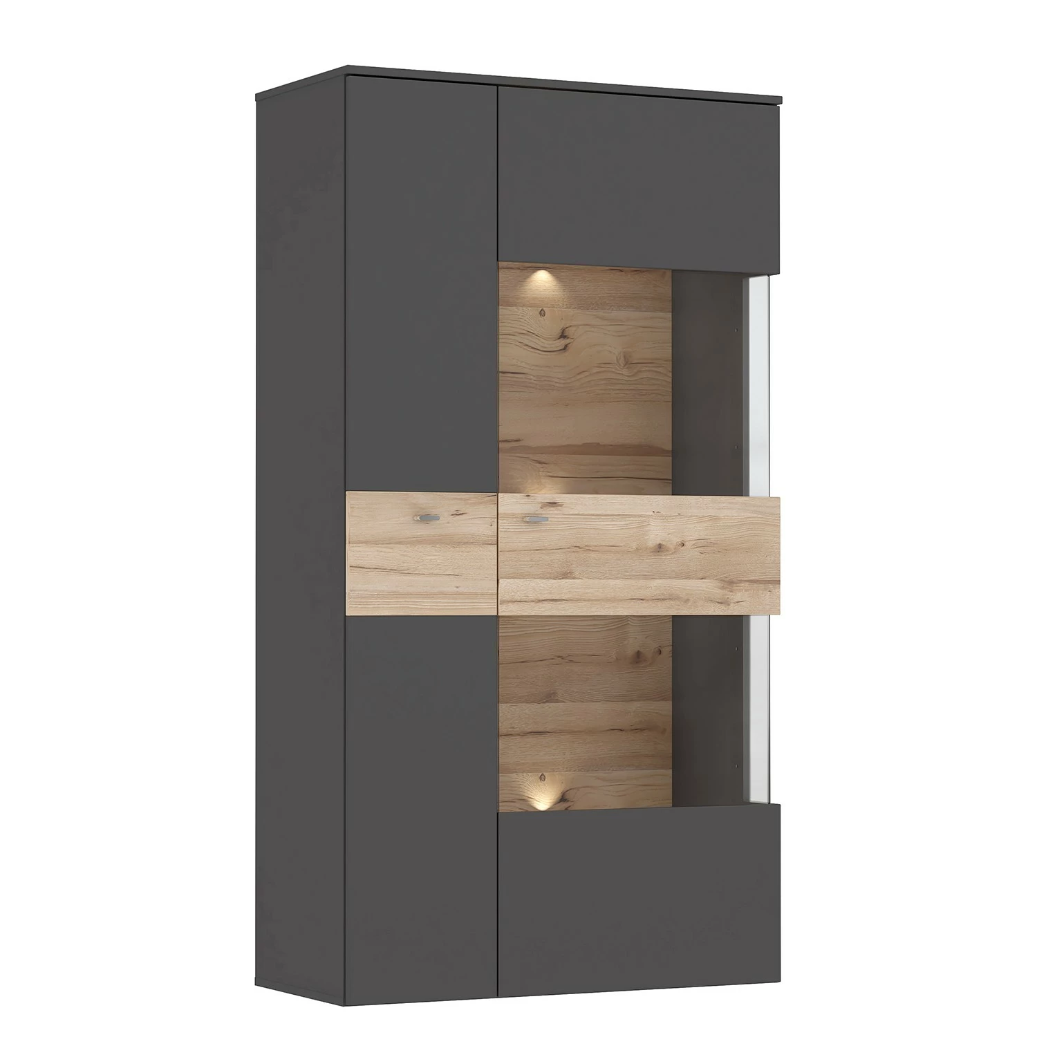 Loftscape Vitrine Corey - Avec éclairage - Imitation chêne / Gris - Porte en verre à droite 6 Loftscape Vitrine Corey - Avec éclairage - Imitation chêne / Gris - Porte en verre à droite – Image 4