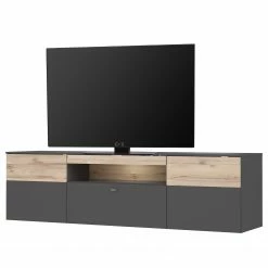 Loftscape Meuble TV Corey - Avec éclairage - Imitation chêne / Gris - Largeur : 210 cm