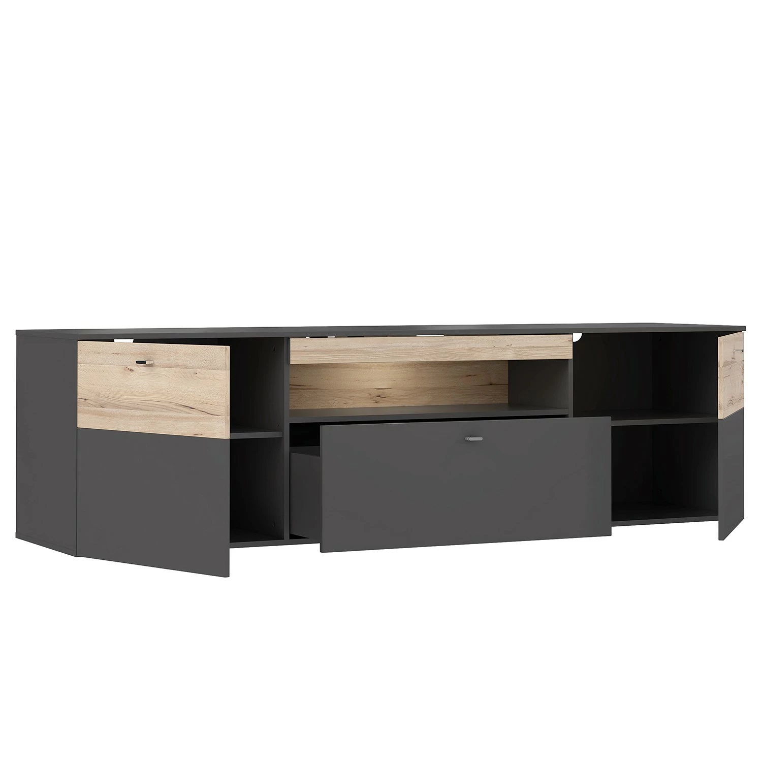 Loftscape Meuble TV Corey - Avec éclairage - Imitation chêne / Gris - Largeur : 210 cm 7 Loftscape Meuble TV Corey - Avec éclairage - Imitation chêne / Gris - Largeur : 210 cm – Image 5