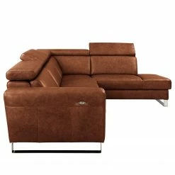 Ars manufacti Canapé d’angle Magas - Cuir véritable - Cuir Padme: Cognac - Méridienne longue à droite (vue de face) - Fonction relaxation -loftscape Boutique 1000283580 210817 15270700413 DETAILS P000000001000283580