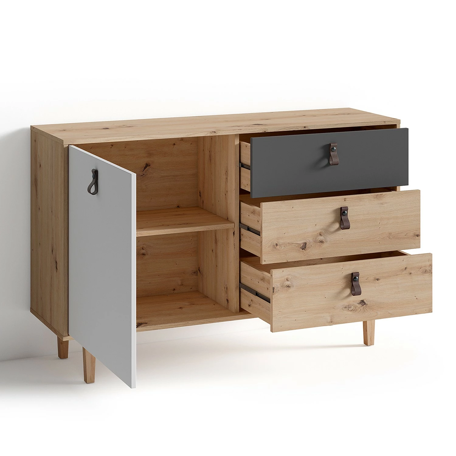 Fredriks Buffet Bowood - Imitation chêne artisan / Blanc 5 Fredriks Buffet Bowood - Imitation chêne artisan / Blanc – Image 3