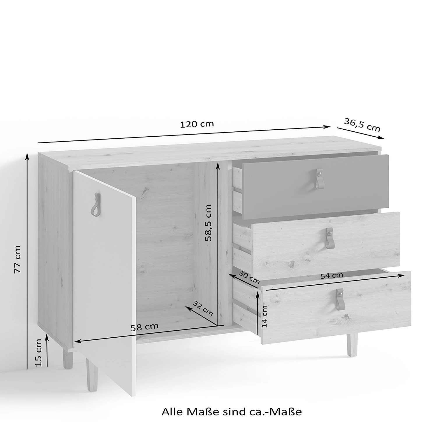 Fredriks Buffet Bowood - Imitation chêne artisan / Blanc 7 Fredriks Buffet Bowood - Imitation chêne artisan / Blanc – Image 5