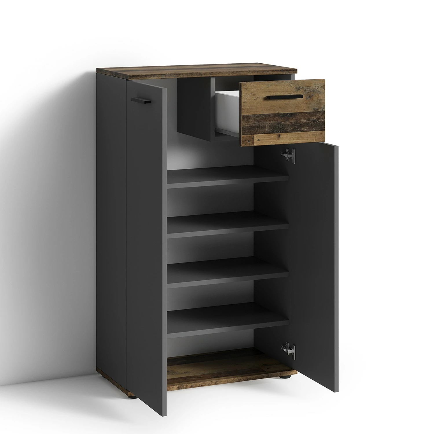 Fredriks Meuble à chaussures Chippewa I - Imitation bois ancien / Anthracite 6 Fredriks Meuble à chaussures Chippewa I - Imitation bois ancien / Anthracite – Image 4