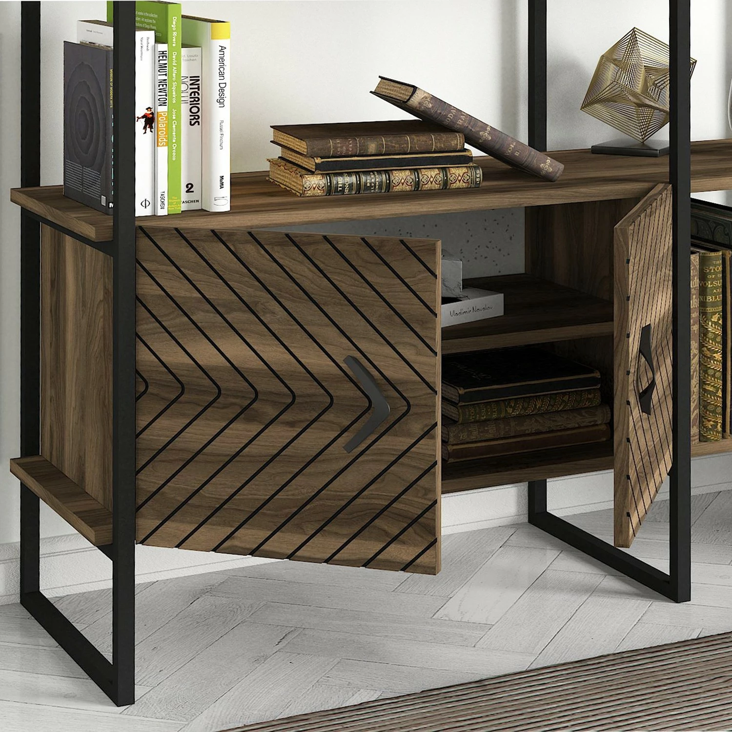 Red Living Étagère murale Sun - Métal - Imitation noyer / Noir 8 Red Living Étagère murale Sun - Métal - Imitation noyer / Noir – Image 6