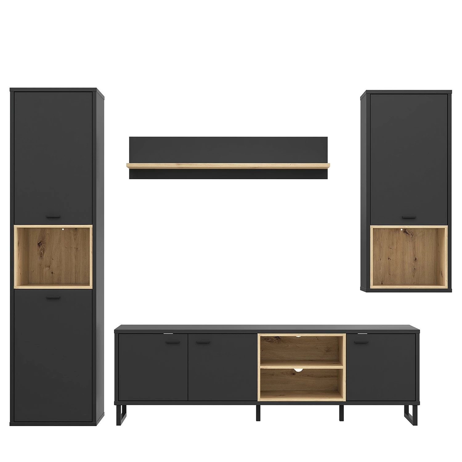 Loftscape Ensemble meubles TV Mazzo (4 éléments) - Noir / Imitation chêne artisan 8 Loftscape Ensemble meubles TV Mazzo (4 éléments) - Noir / Imitation chêne artisan – Image 6